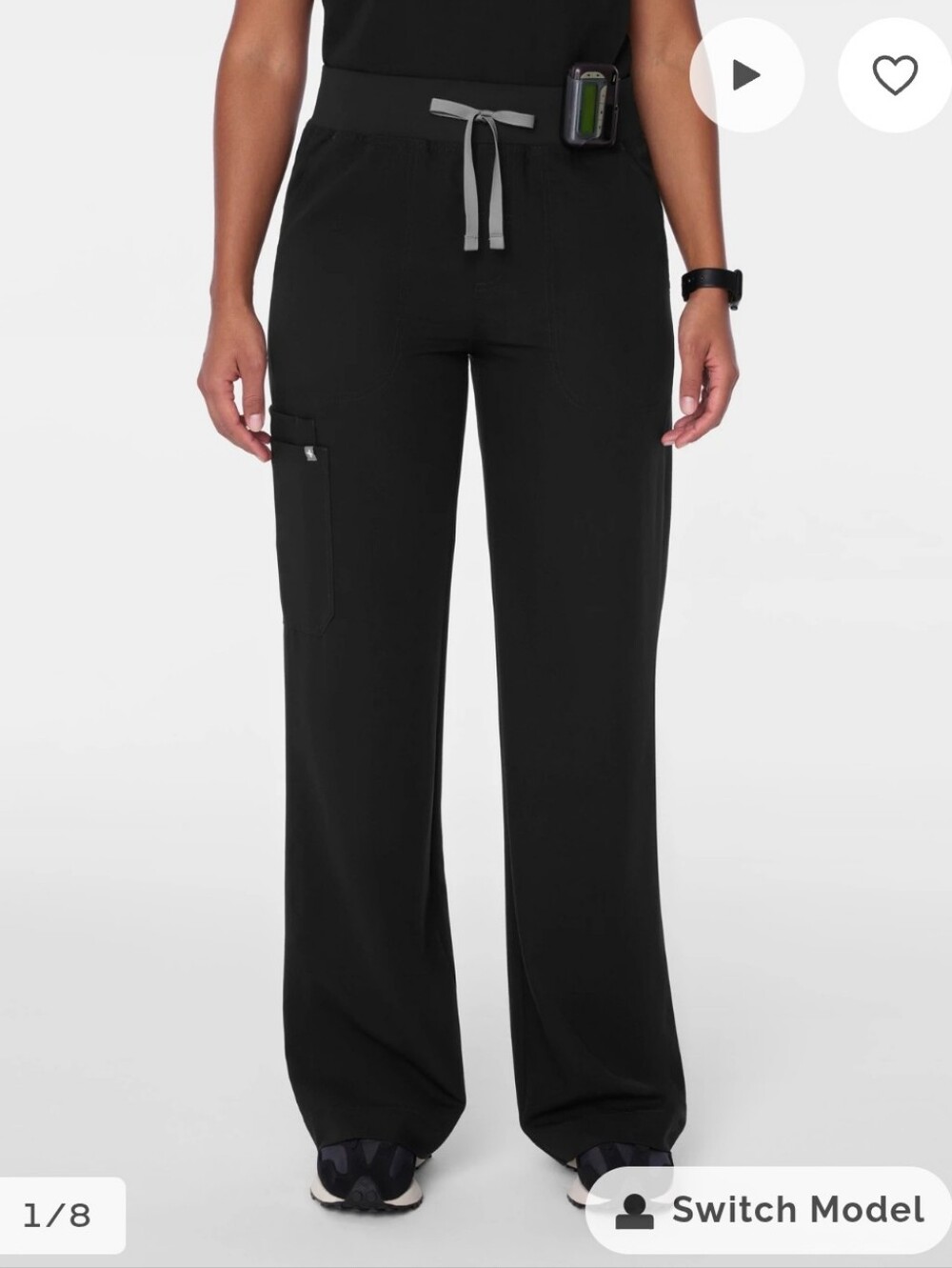 Womens Wide Leg Black Fig Scrub Pant Like New, Medium Petite
